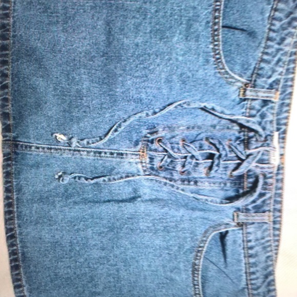 Forever 21 Y2K lace up denim mini skirt medium blue wash - Picture 3 of 5